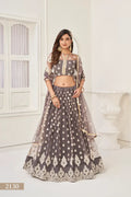Space Grey Net Lehenga Choli with Cotton Thread & Sequins Work