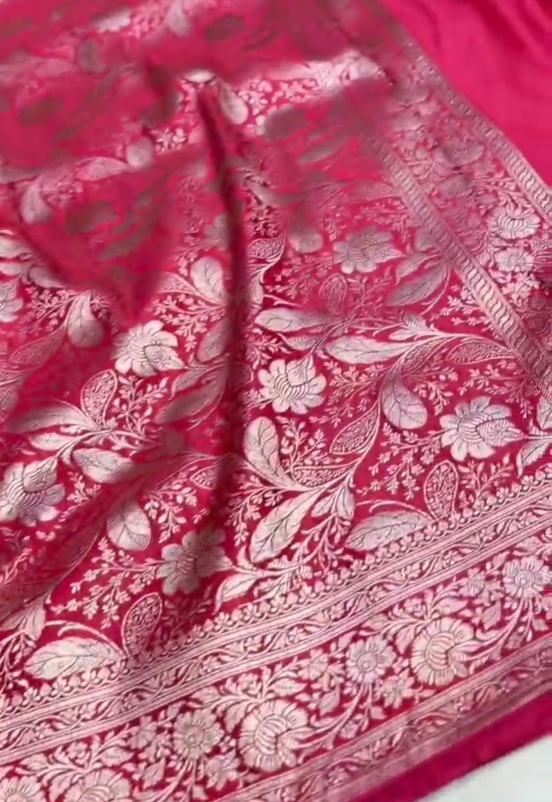 Hot Pink Banarasi Mashru Soft Silk Saree