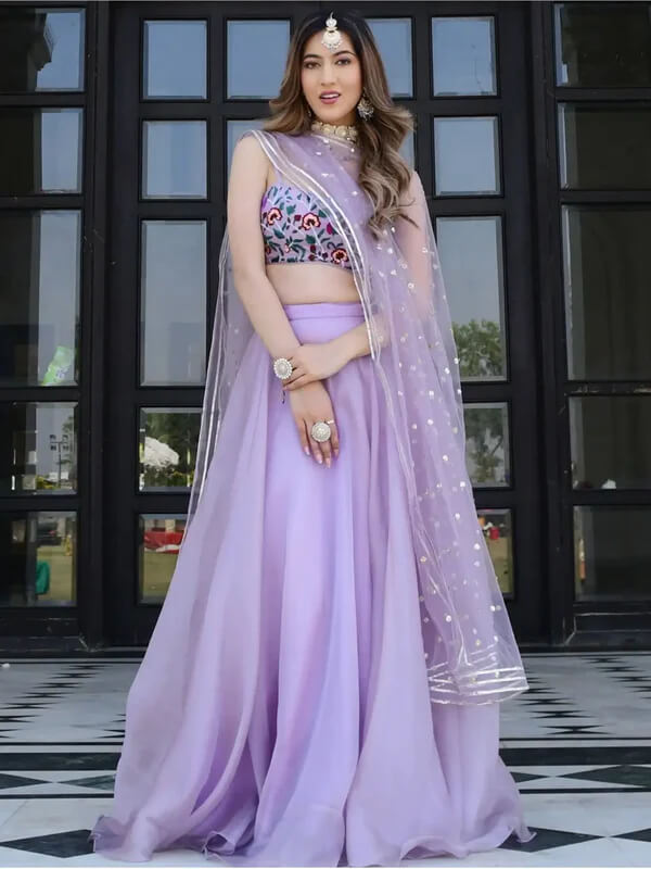 Lavender Organza Lehenga with Gota Patti & Embroidery