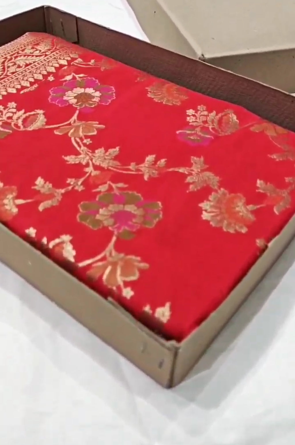 Bright Red Banarasi Soft Katan Silk Tilfi Meenakari Saree