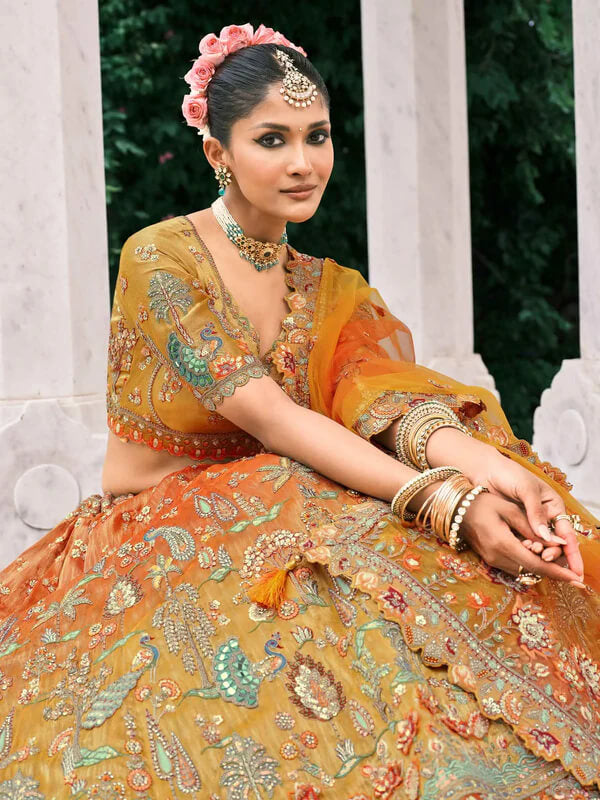 Designer Orange Bridal Lehenga for Weddings