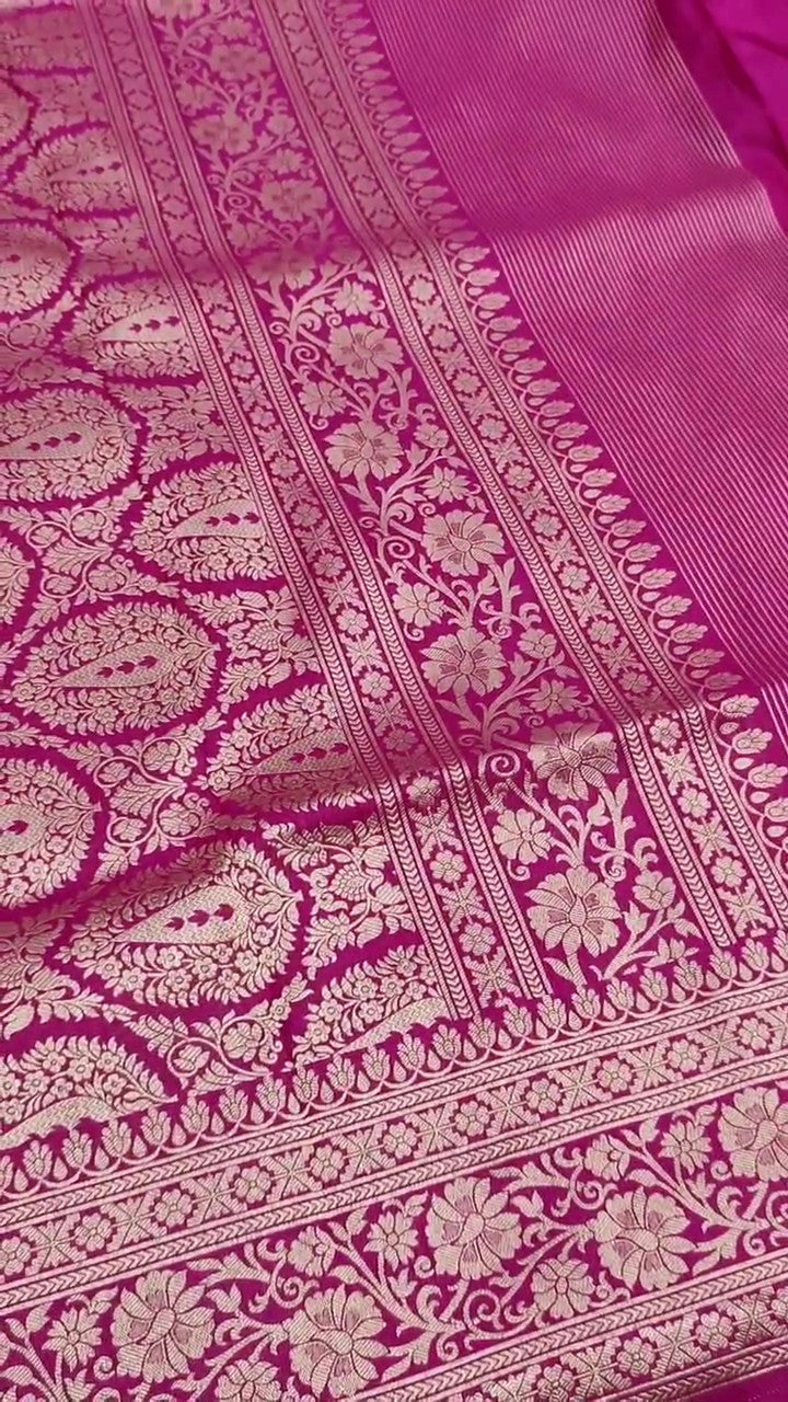 Hot Pink Banarasi Handloom Katan Silk Brocade Saree