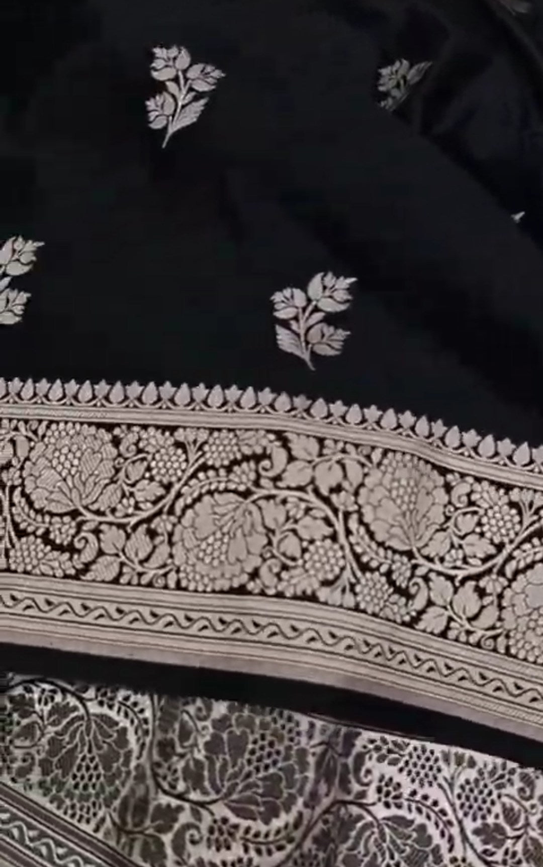Sort Banarasi Mashru Blød Silke Saree