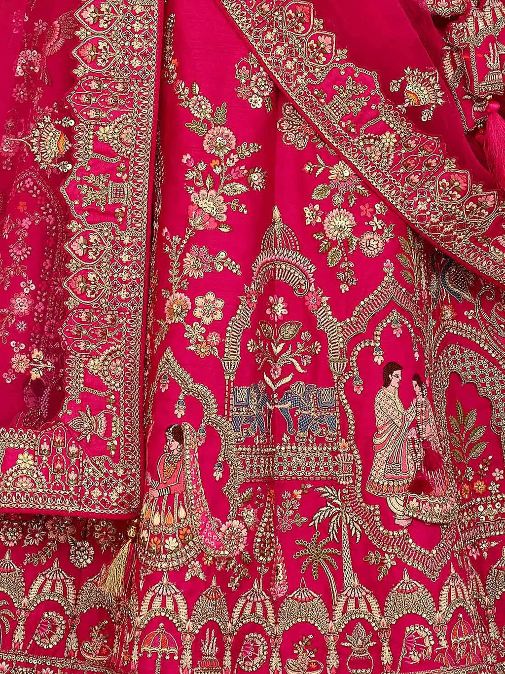Modern Pink Bridal Lehenga with Khatli Detailing