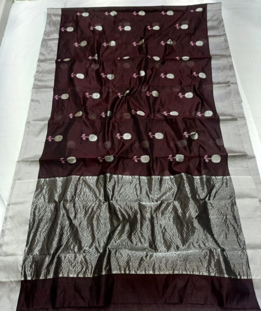 Wine Chanderi Handloom Pattu Silk Meenakari Saree