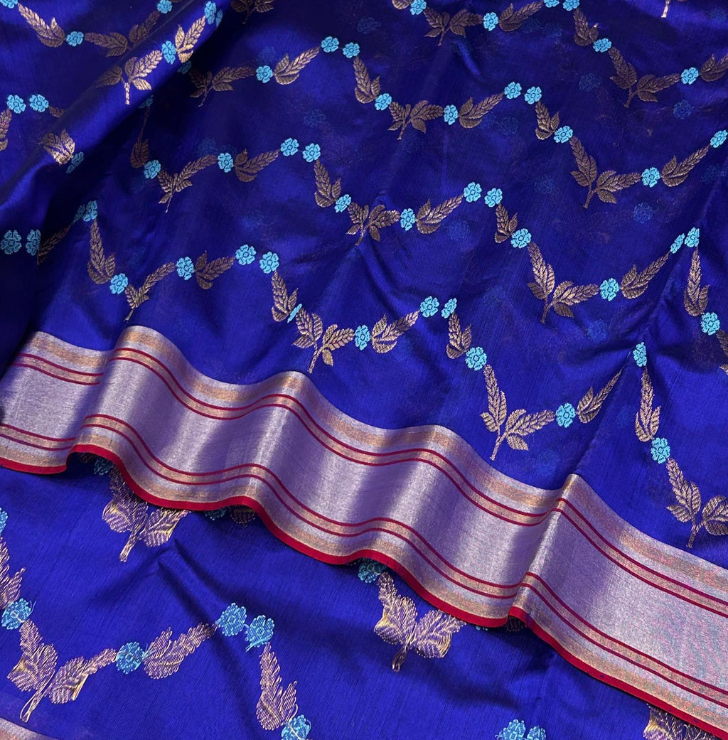 Azure Blue Chanderi Handloom Pattu Silk Meenakari Saree