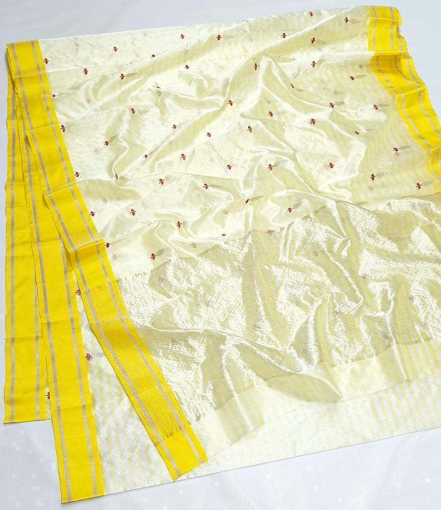 Lemon Chanderi Handloom Pattu Silk Eknal Buttas Saree