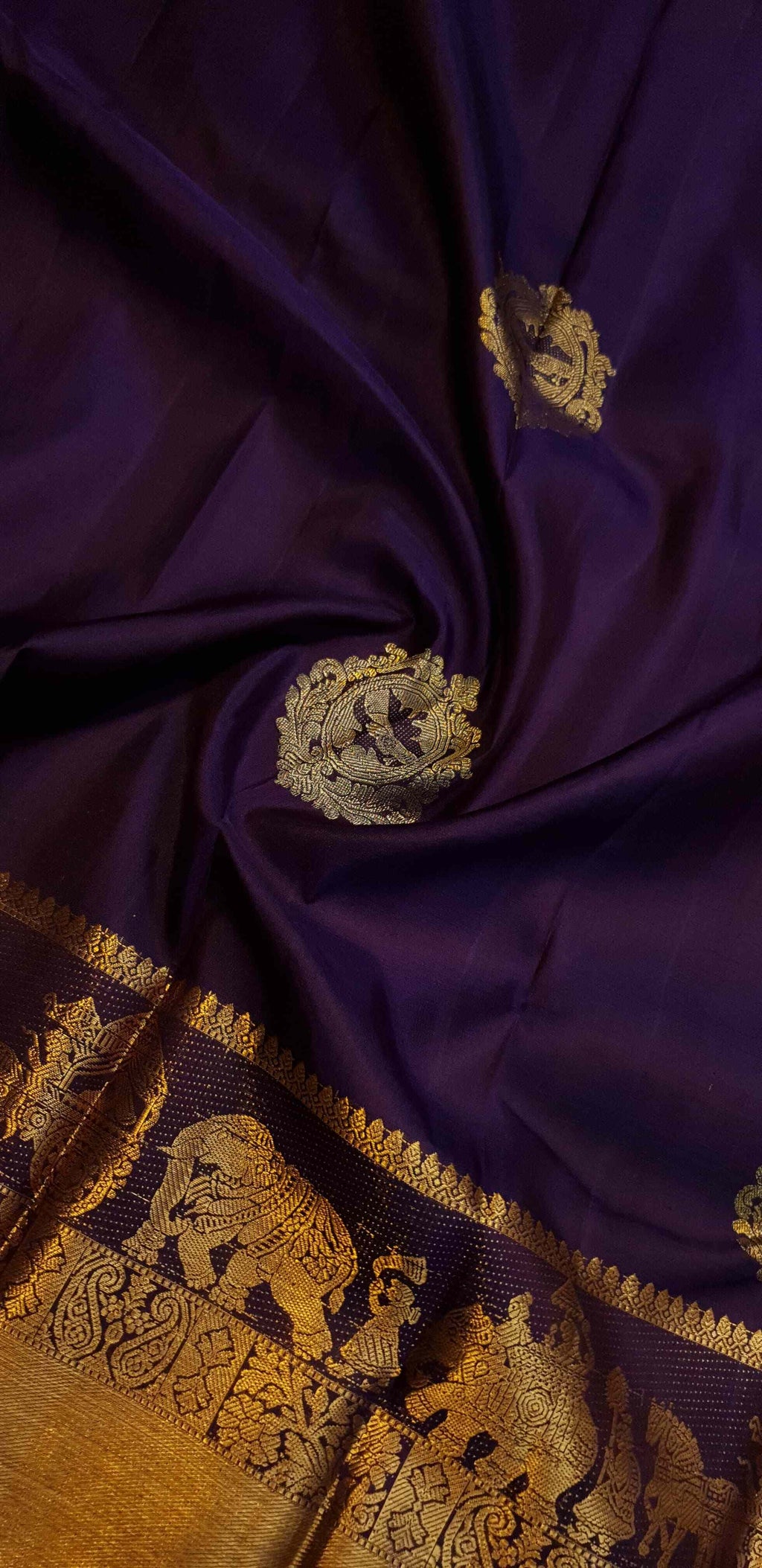Indigo Kanchipuram Handloom 2G Gold Pattu Silk Saree