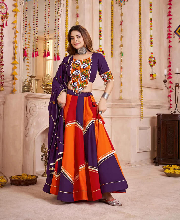 Purple Multi Color Lehenga Choli with Kutchi Mirror Work