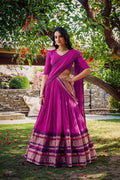 Elegant Pink Chanderi Lehenga Choli with Zari Weaving