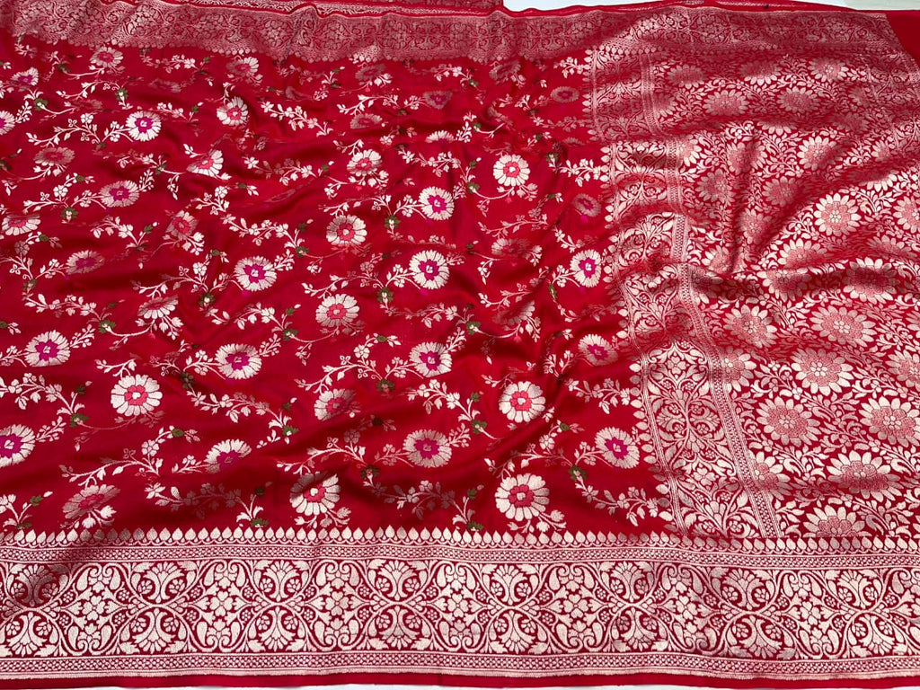 Red Banarasi Handloom Katan Moonga Silk Water Zari Meenakari Saree