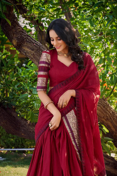 Gorgeous Red Chanderi Lehenga Choli with Zari Embellishments