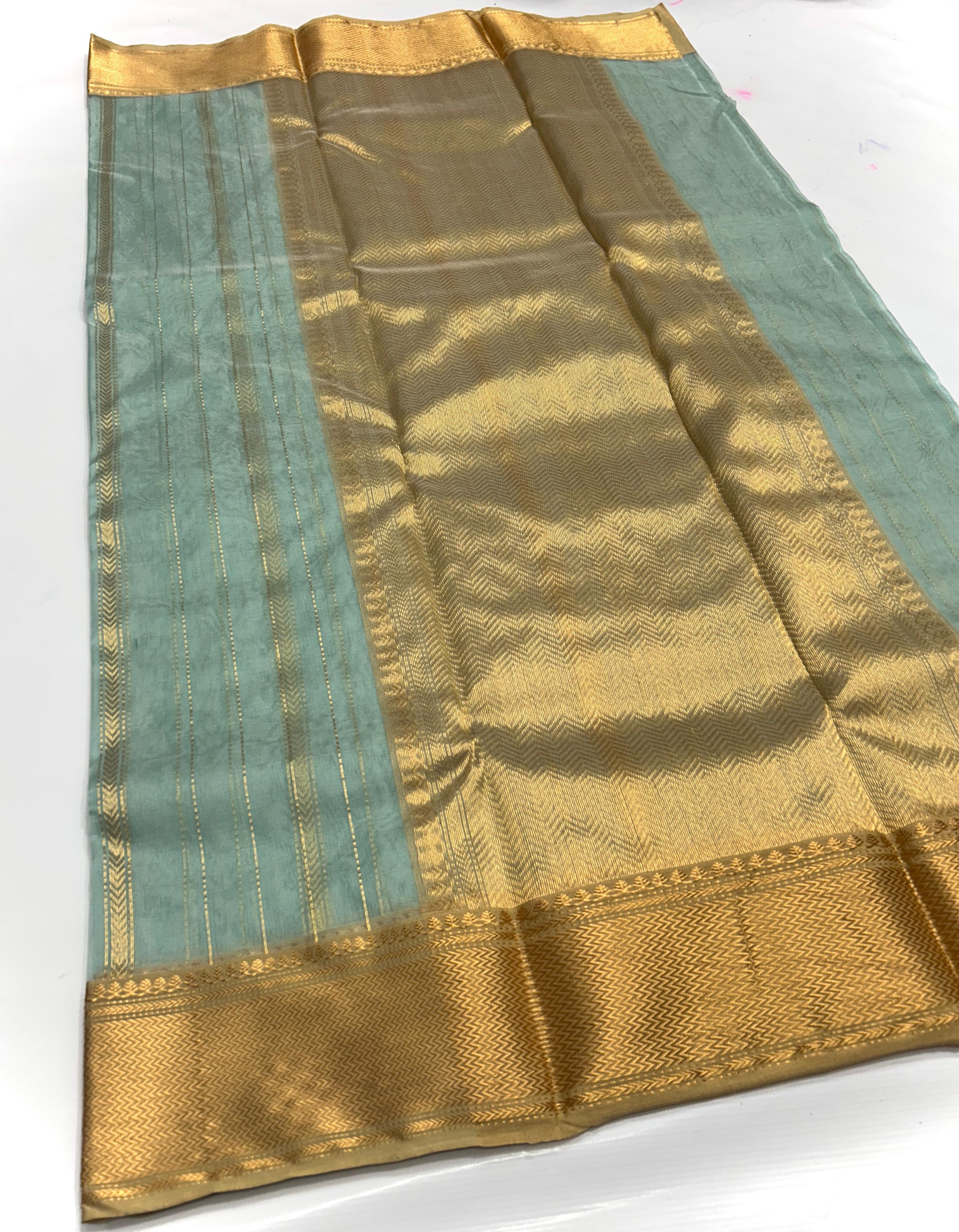Pastel Green Chanderi Handloom Katan Silk Nakshi Saree