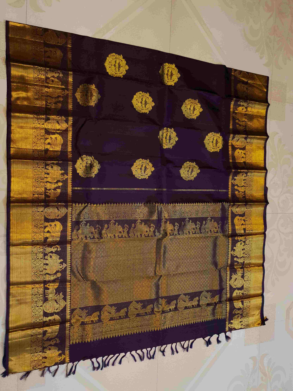 Indigo Kanchipuram Handloom 2G Gold Pattu Silk Saree