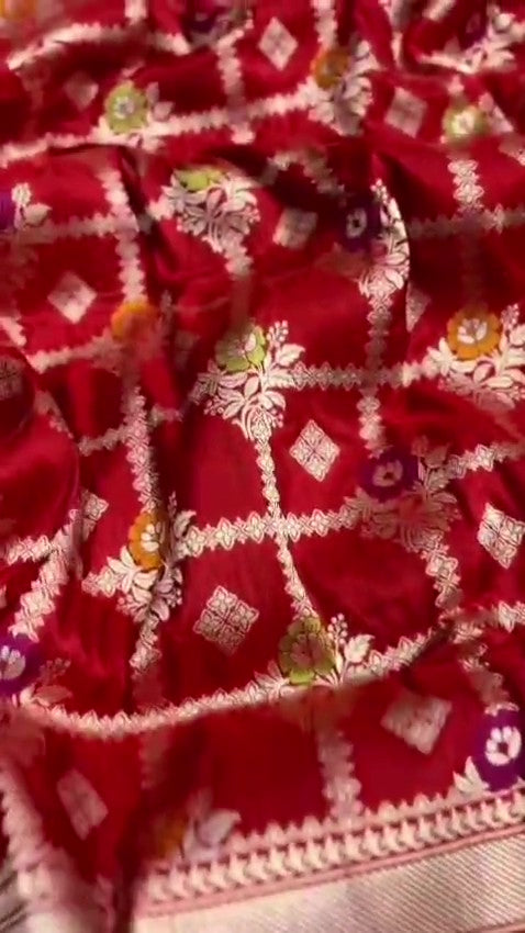 Rustic Red Banarasi Handloom Katan Silk Meenakari Saree
