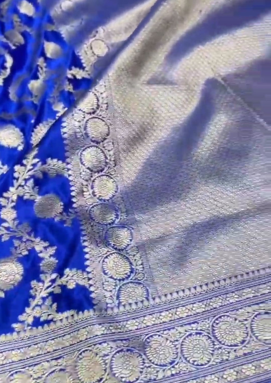 Azureblå Banarasi Mashru Blød Silke Saree