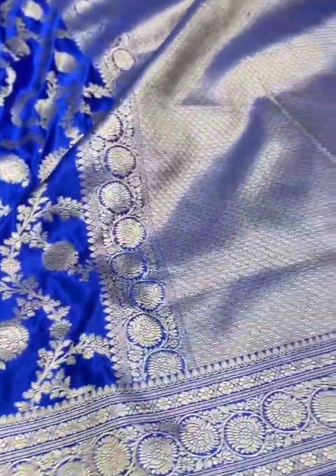 Azure Blue Banarasi Mashru Soft Silk Saree