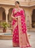 Hot Pink Banarasi Handloom Kora Organza Silk Saree
