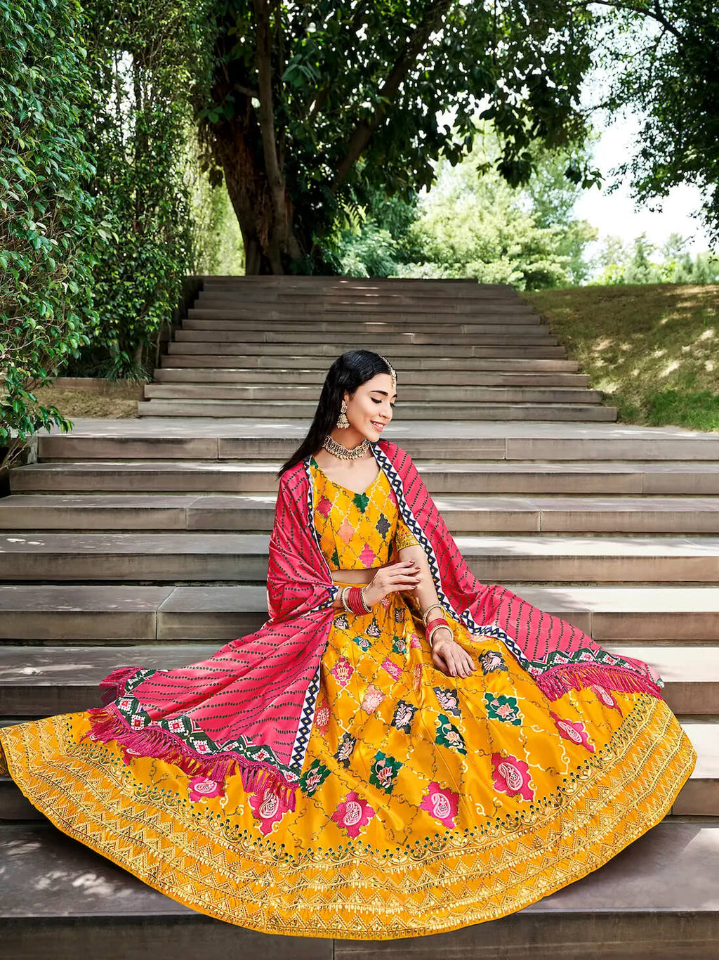 Honey Yellow Silk Lehenga Choli with Thread & Sequins Work