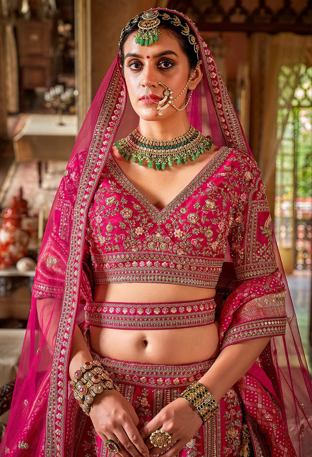 Stunning Pink Bridal Lehenga with Pearl & Thread Work