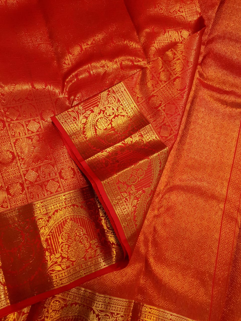 Chilly Red Kanchipuram Handloom 2G Gold Pattu Silk Saree