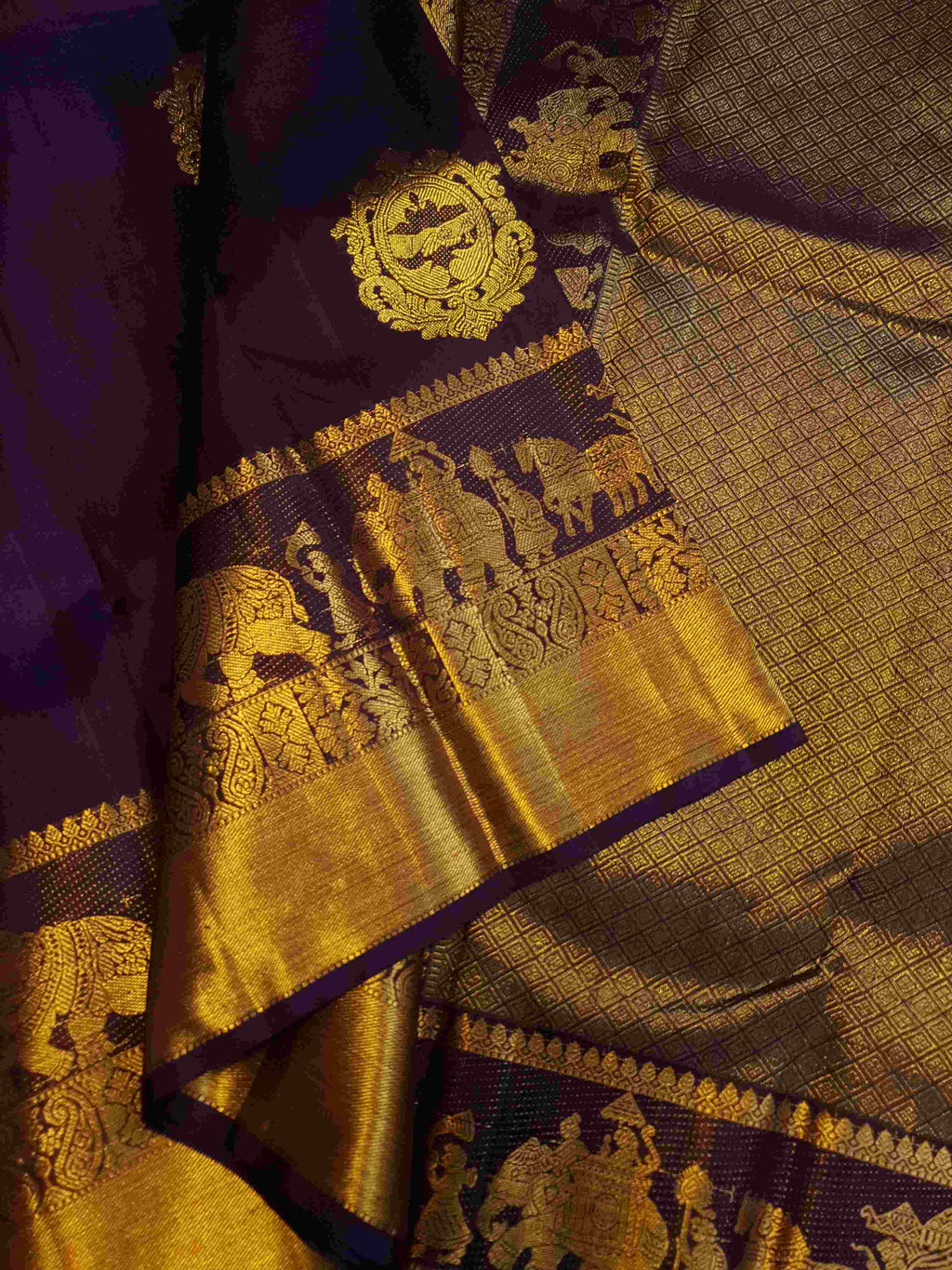 Indigo Kanchipuram Handloom 2G Gold Pattu Silk Saree