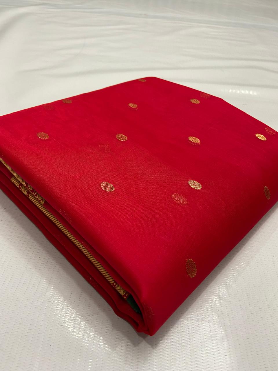 Red Chanderi Handloom Katan Silk Nakshi Saree