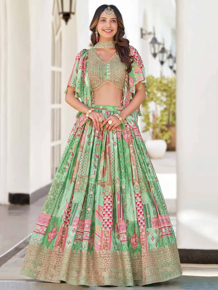 Light Green Digital Print Lehenga with Stylish Blouse