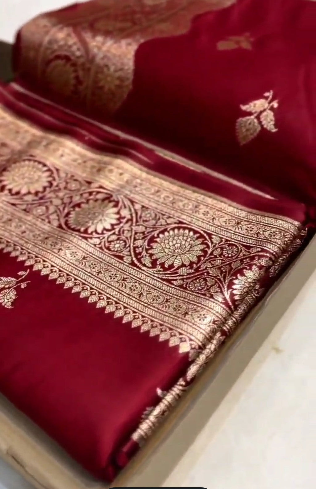 Rustic Red Banarasi Satin Katan Silk Saree