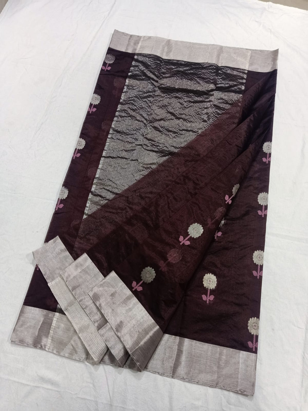 Wine Chanderi Handloom Pattu Silk Meenakari Saree