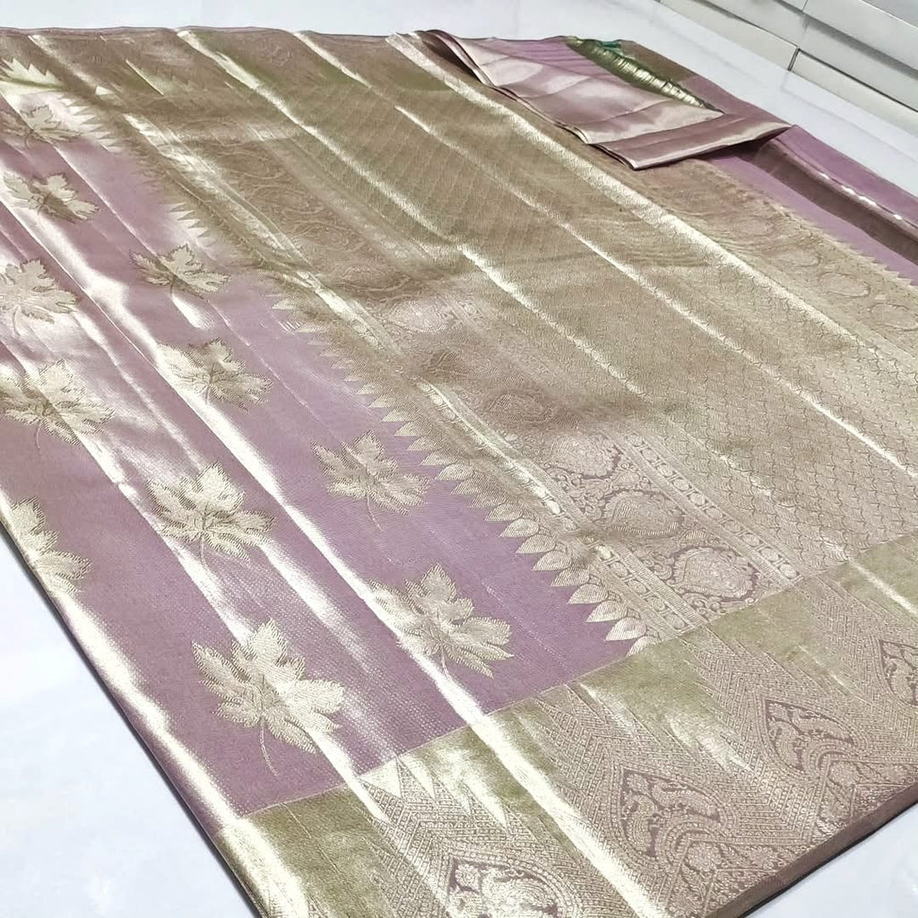 Lavender Kanchipuram Handloom Tissue Brocade Silk Saree