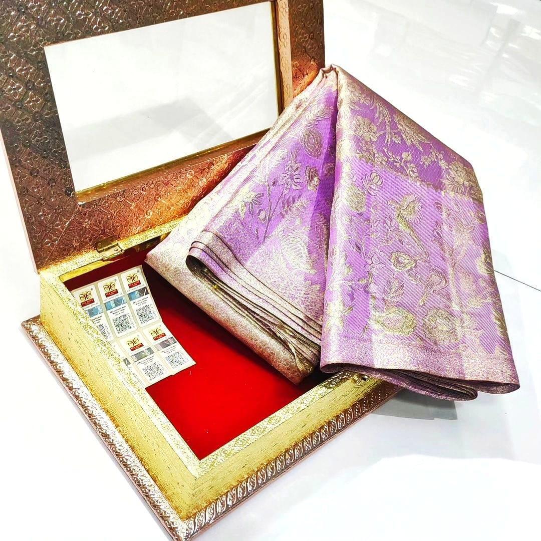 Onion Pink Kanchipuram Handloom Tissue Brocade Silk Saree