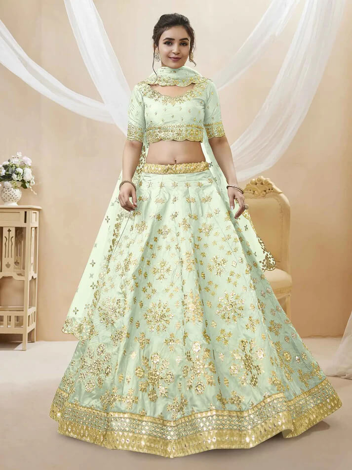 Pista Green Art Silk Lehenga with Sequins & Zari Work