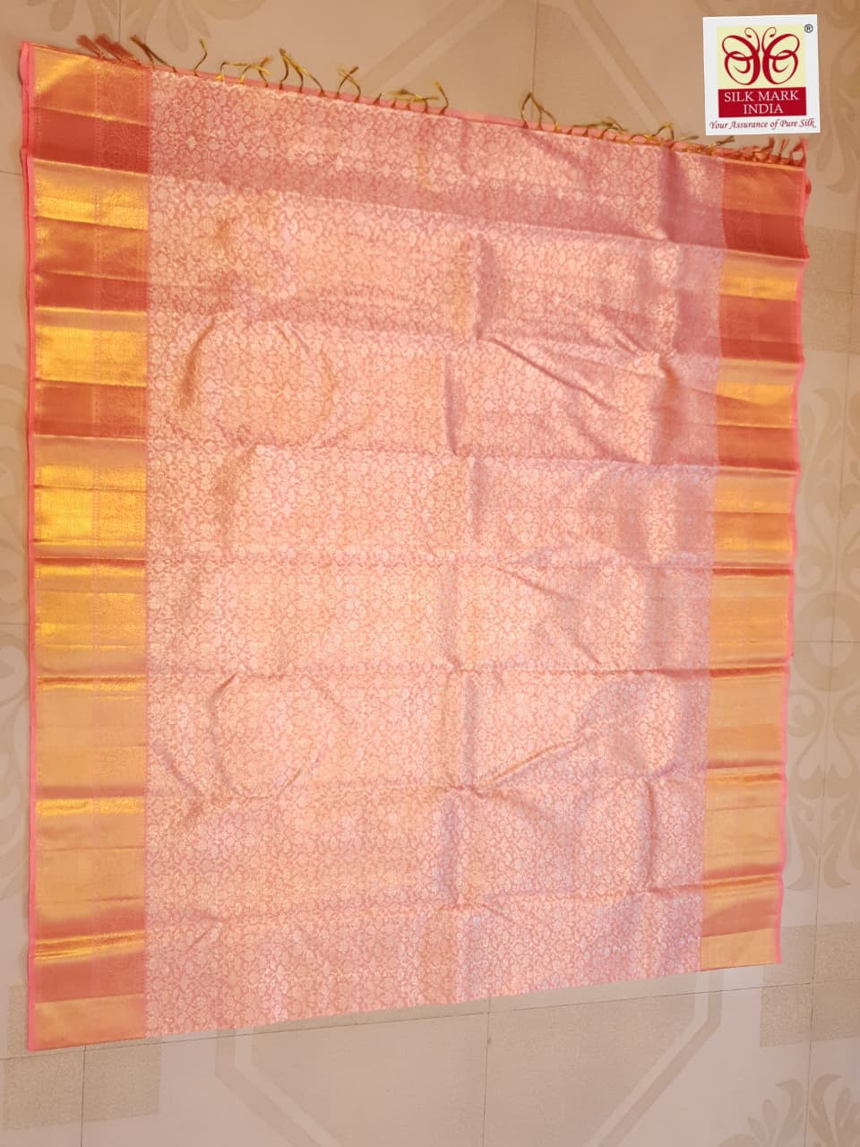 Peach Kanchipuram Handloom 2G Gold Tissue Silk Saree