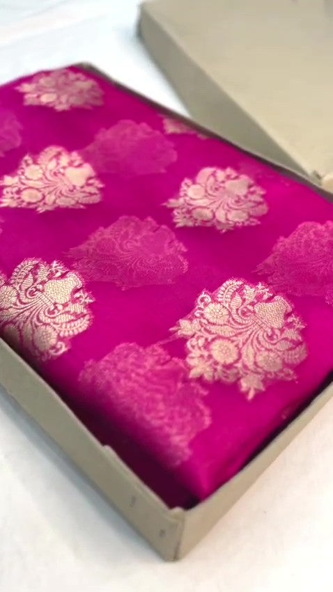 Hot Pink Banarasi Handloom Kora Organza Silk Saree