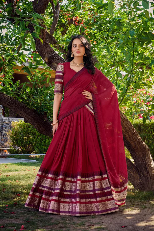 Gorgeous Red Chanderi Lehenga Choli with Zari Embellishments