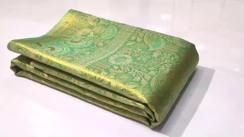 Emerald Green Kanchipuram Handloom Tissue Brocade Silk Saree