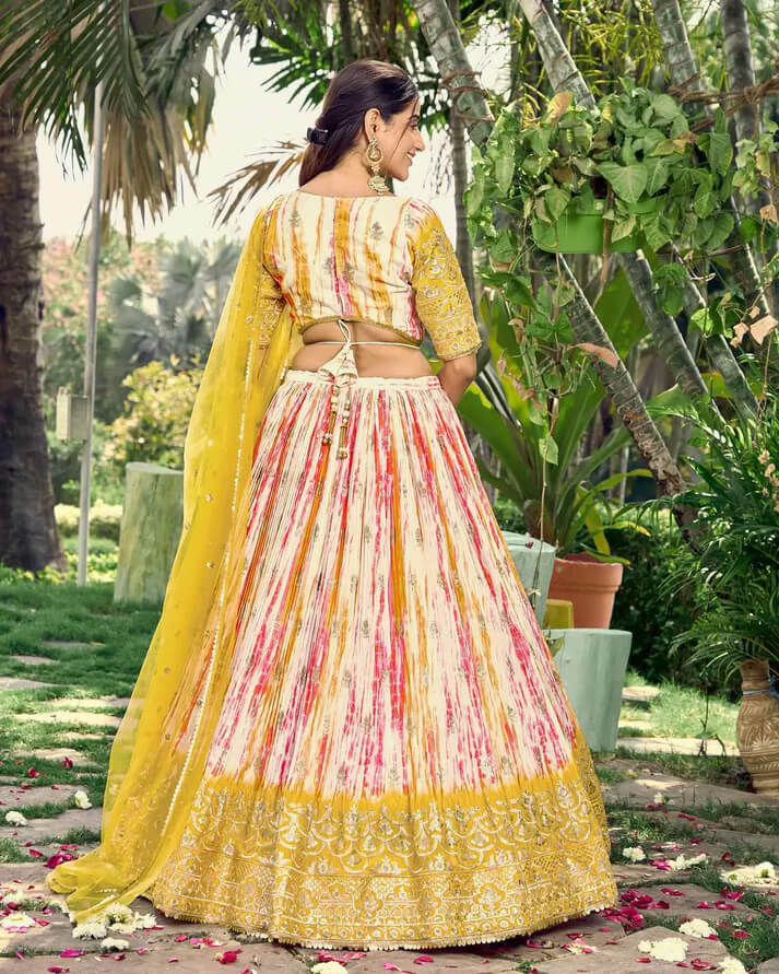 Lightning Yellow Lehenga with Sequins, Zari & Digital Print