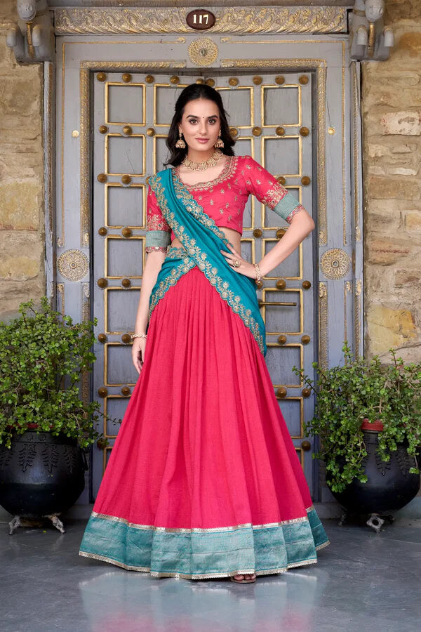Elegant Dark Pink Paithani Silk Lehenga Choli with Zari & Lace
