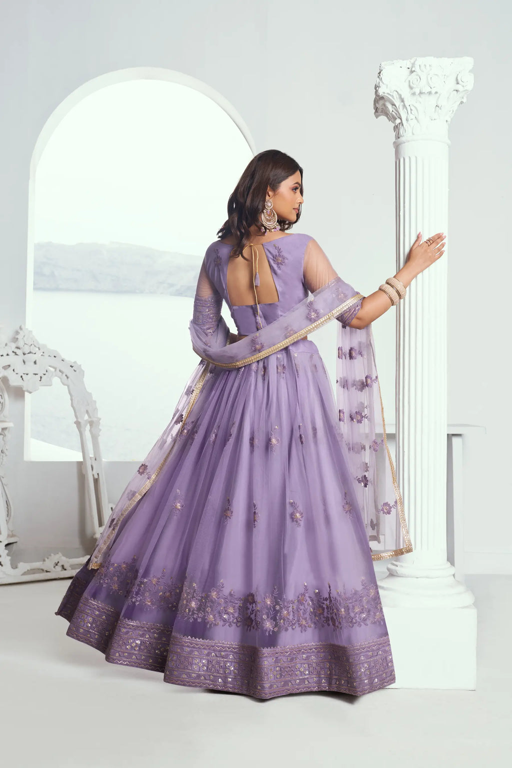 Lavender Sequins Embroidered Net Lehenga Choli