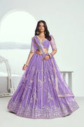 Soft Purple Sequins Embroidered Net Lehenga Choli