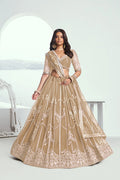 Beige Sequins Thread Embroidered Net Lehenga Choli