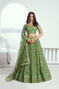 Light Green Sequins Embroidered Net Lehenga Choli