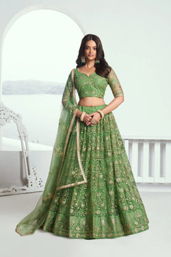 Light Green Sequins Embroidered Net Lehenga Choli