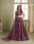 Wine Thread Sequins Embroidery Net Lehenga Choli