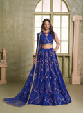 Royal Blue Net Lehenga Choli With Sequins Work