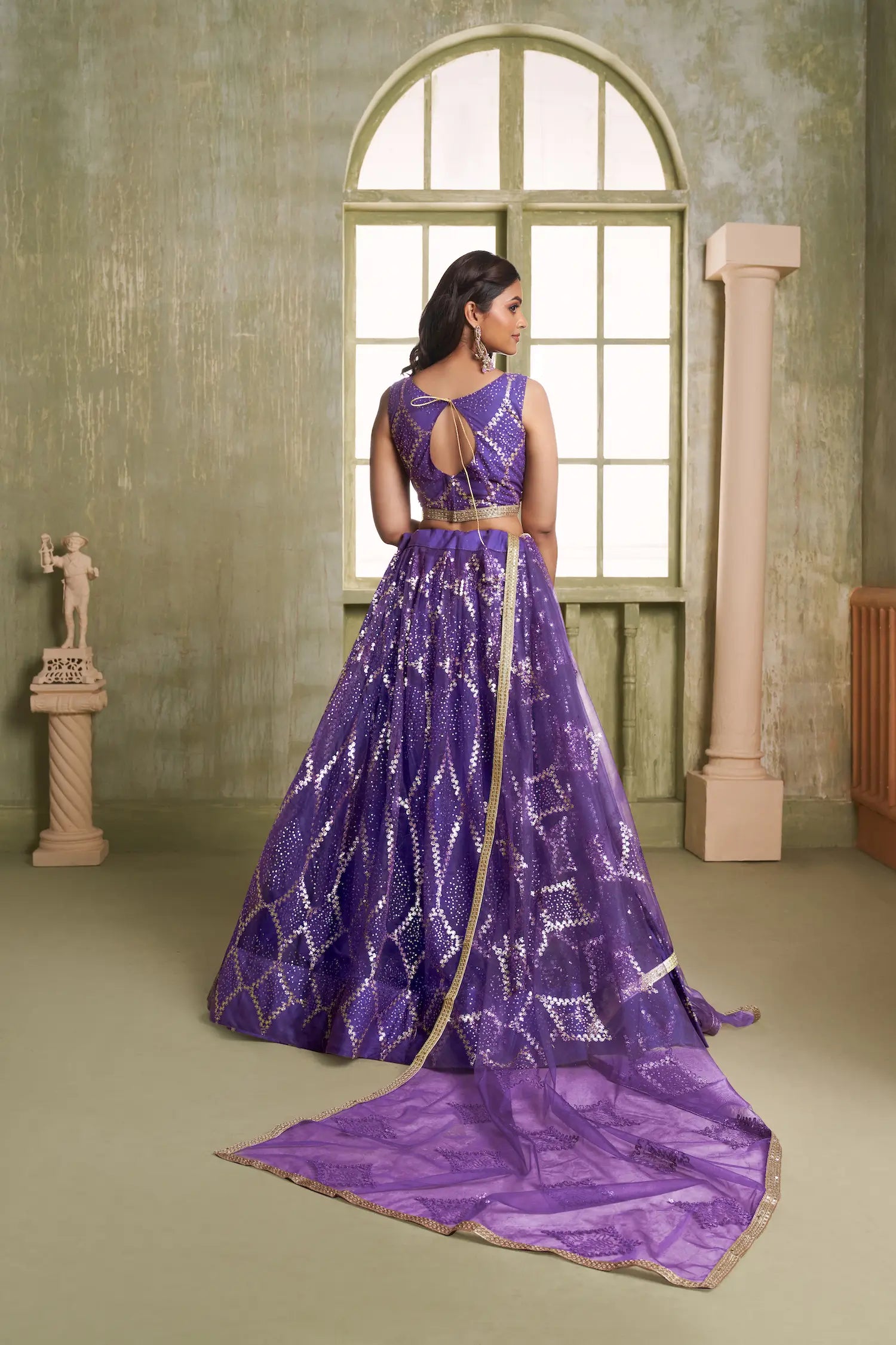 Purple Net Lehenga Choli With Sequins Work