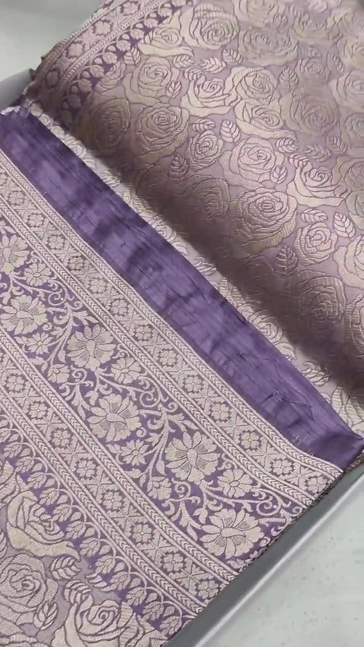 Lavender Banarasi Handloom Katan Silk Brocade Saree
