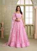Baby Pink Thread Sequins Embroidery Net Lehenga Choli