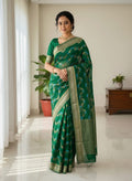 Green Chanderi Handloom Pattu Silk Meenakari Saree